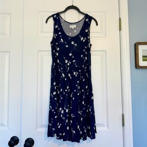 APRICOT for ModCloth Navy Floral Sleeveless Knee Length Dress